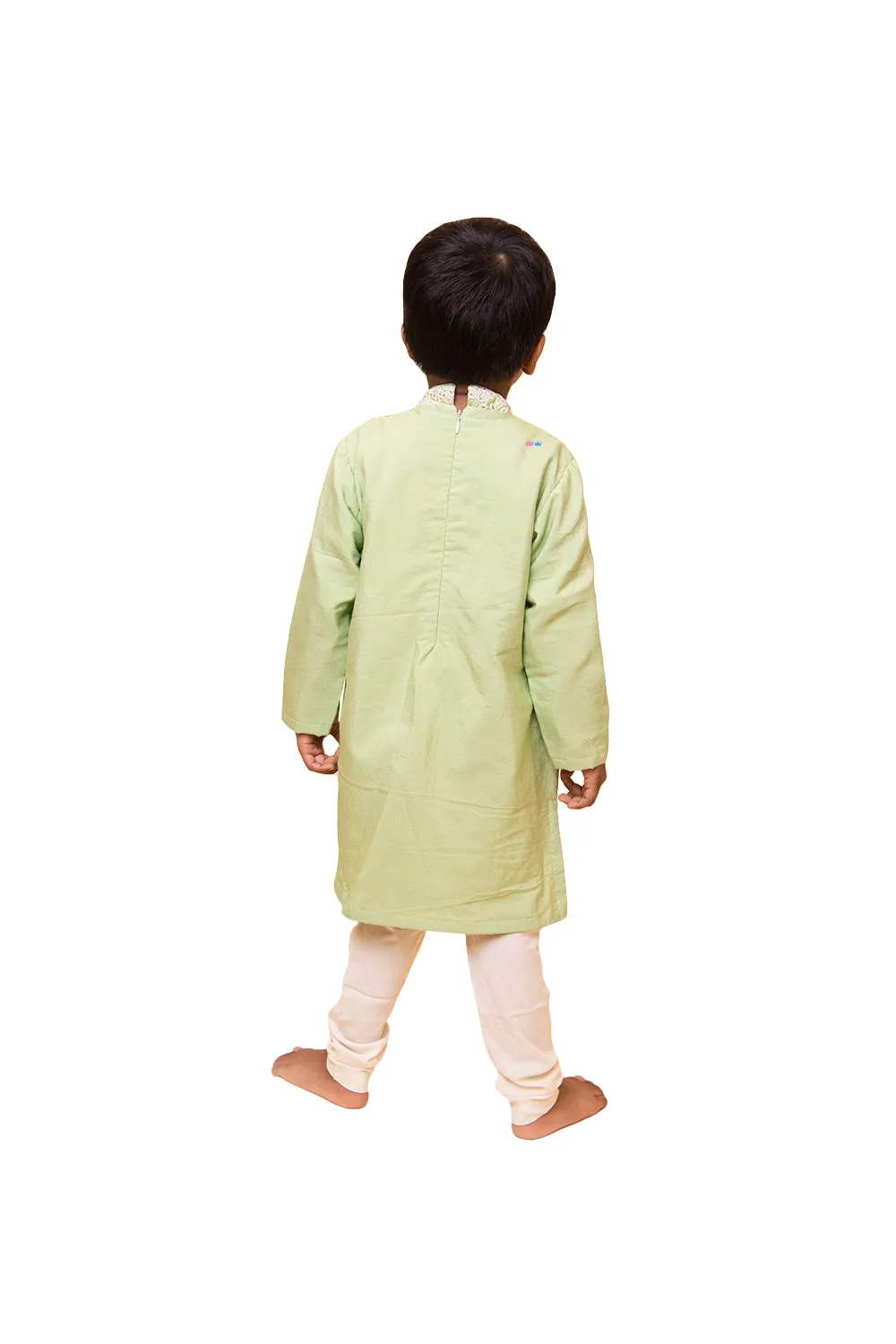 Light green floral embroidered kurta and white churidar