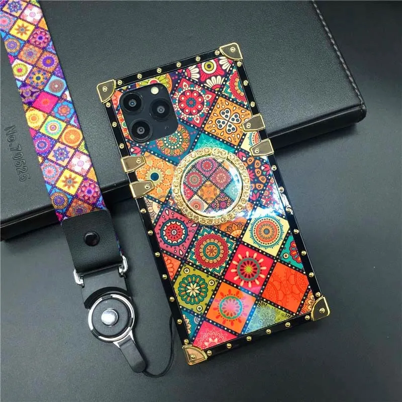 Luxury Glitter Retro Flower Cover Case for iPhone 12 PRO Max 13 PRO XS X XR Soft Square Case for iphone 14 PRO MAX 6 7 8 14 Plus