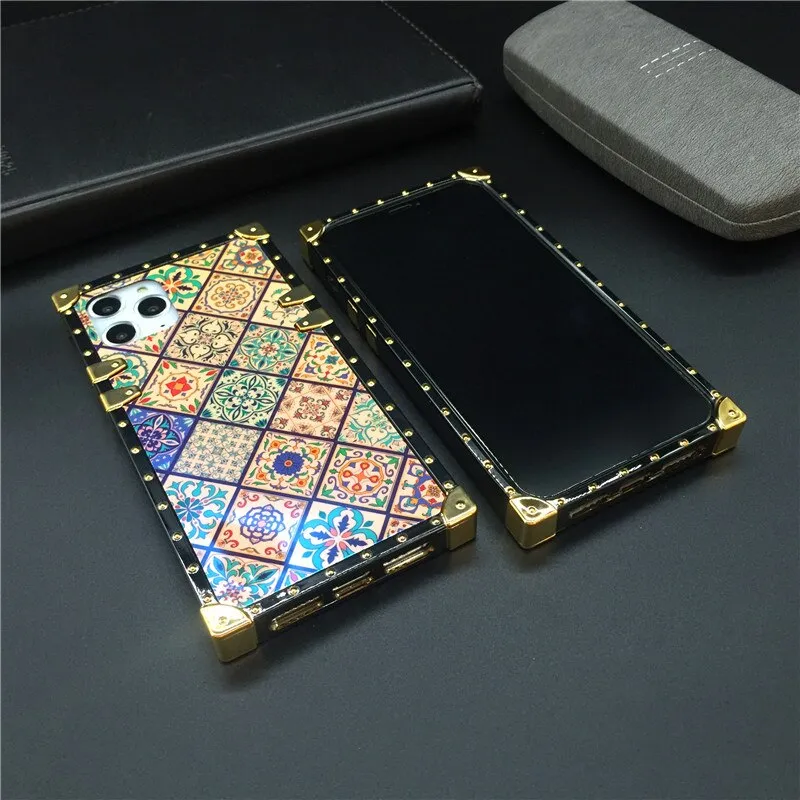 Luxury Glitter Retro Flower Cover Case for iPhone 12 PRO Max 13 PRO XS X XR Soft Square Case for iphone 14 PRO MAX 6 7 8 14 Plus