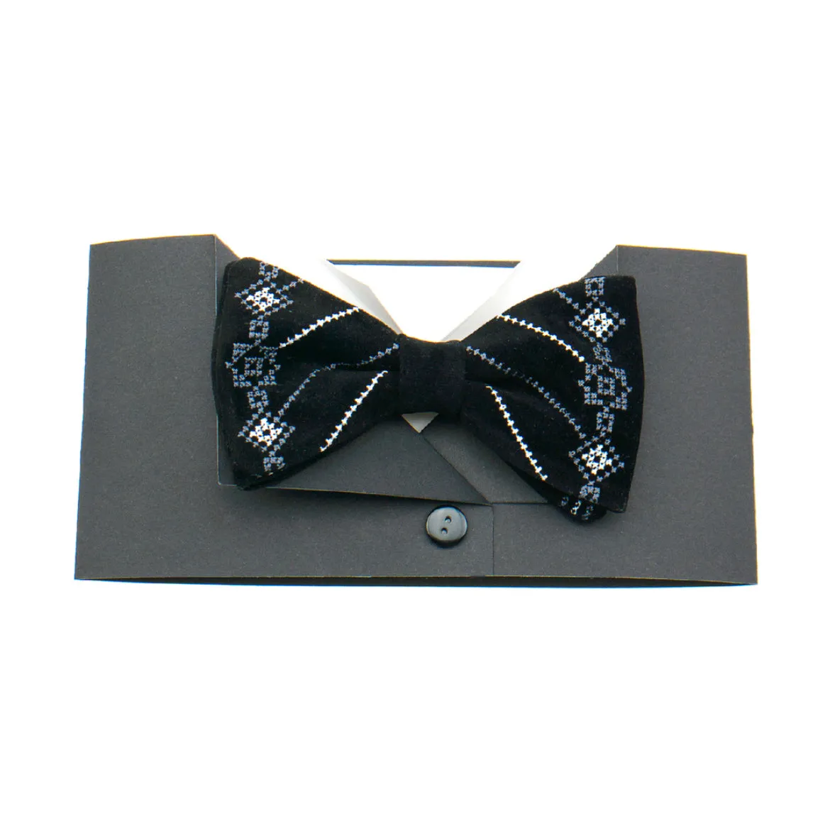 Men's Embroidered Bowtie- Black Suede