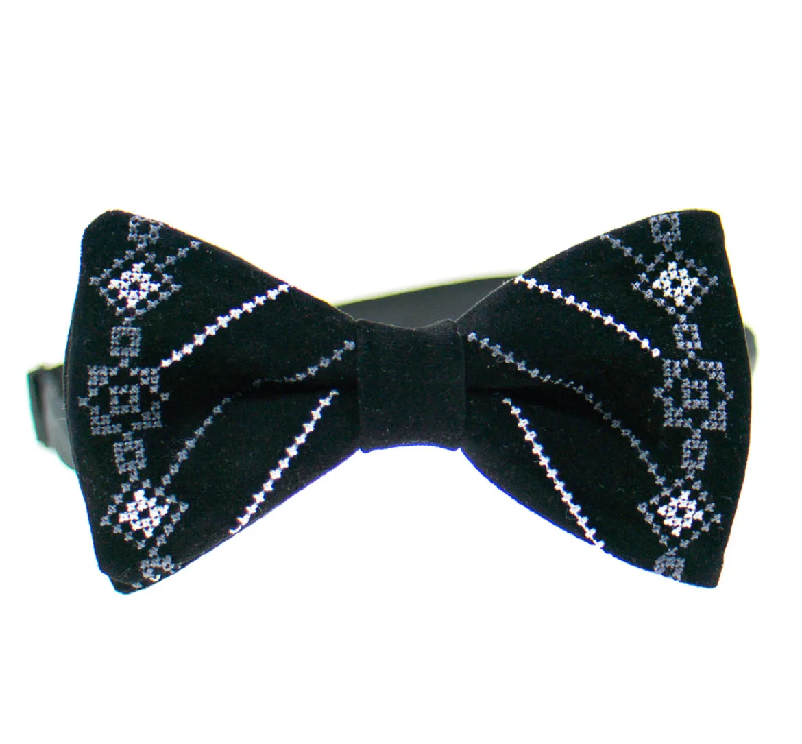 Men's Embroidered Bowtie- Black Suede