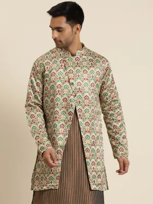 Men's Silk Blend Fawn ONLY Sherwani Jacket - Sojanya