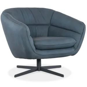 Mina Leather Swivel Chair, Buckskin Navy