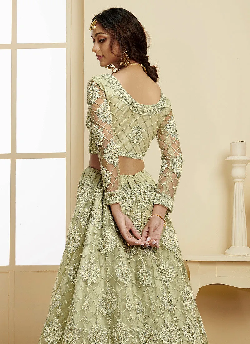 Mint Green Pearl Embroidered Wedding Lehenga Choli