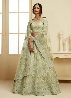 Mint Green Pearl Embroidered Wedding Lehenga Choli