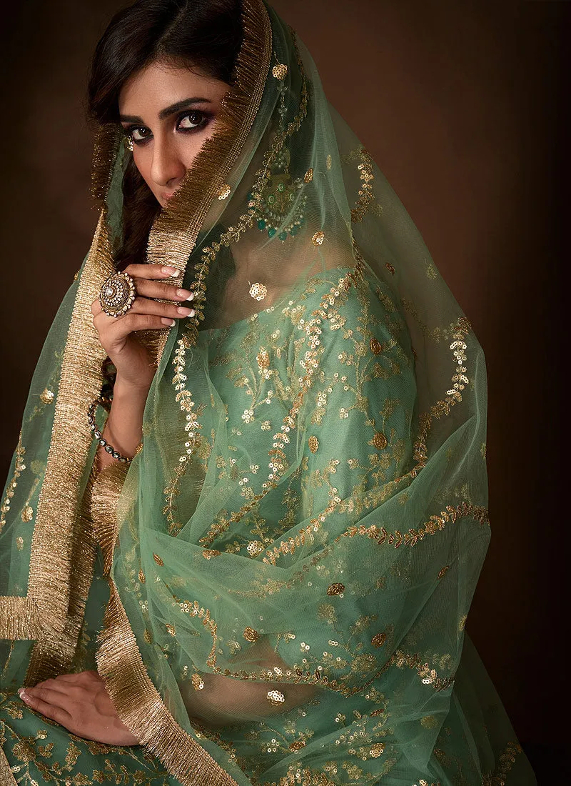 Mint Green Traditional Embroidered Gharara Suit