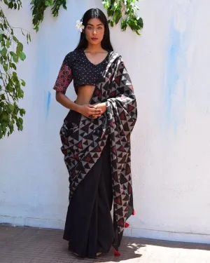 Mystic Opal Handblockprinted Mulmul Cotton Saree - Vnmn