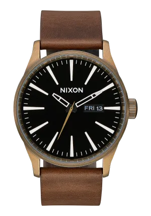 Nixon Sentry Leather Watch - Brass Black Brown