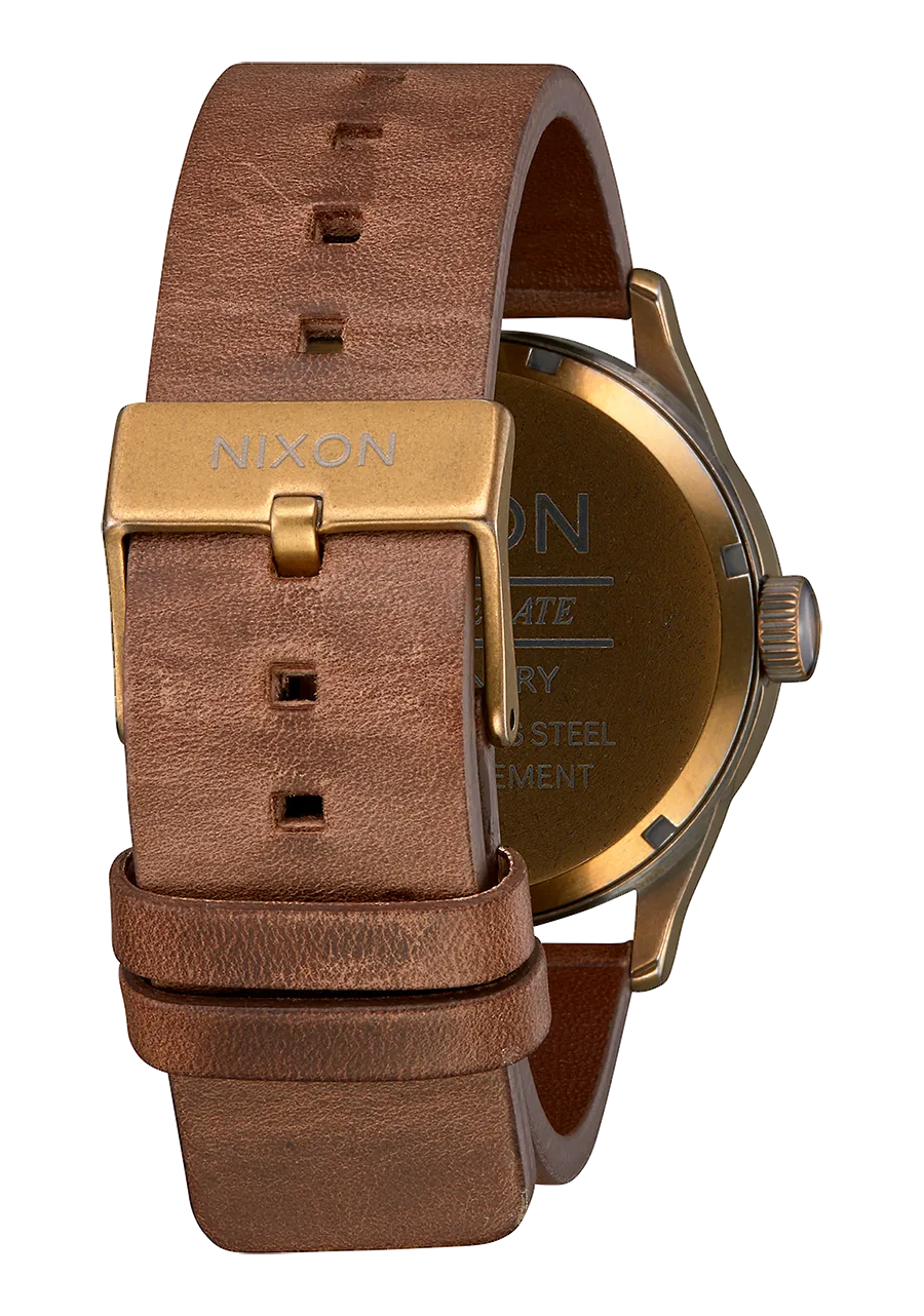 Nixon Sentry Leather Watch - Brass Black Brown