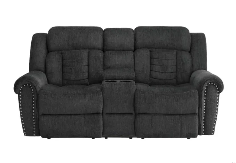 Nutmeg Double Reclining Loveseat in Charcoal Gray 9901CC-2