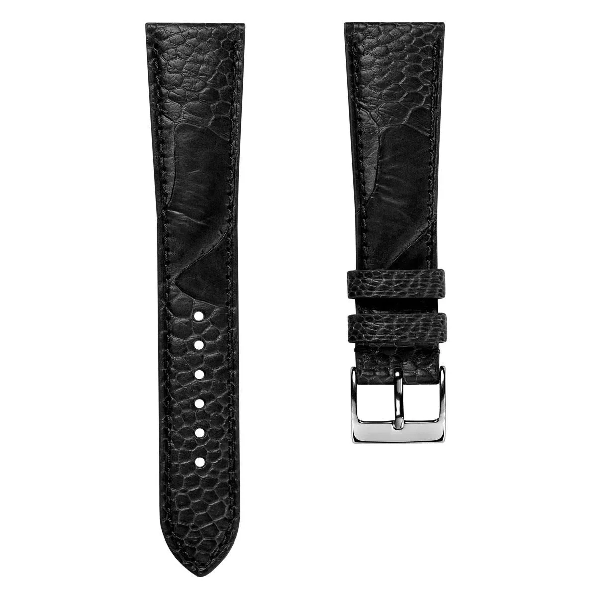 Ostrich Leg Leather Watch Strap - Black