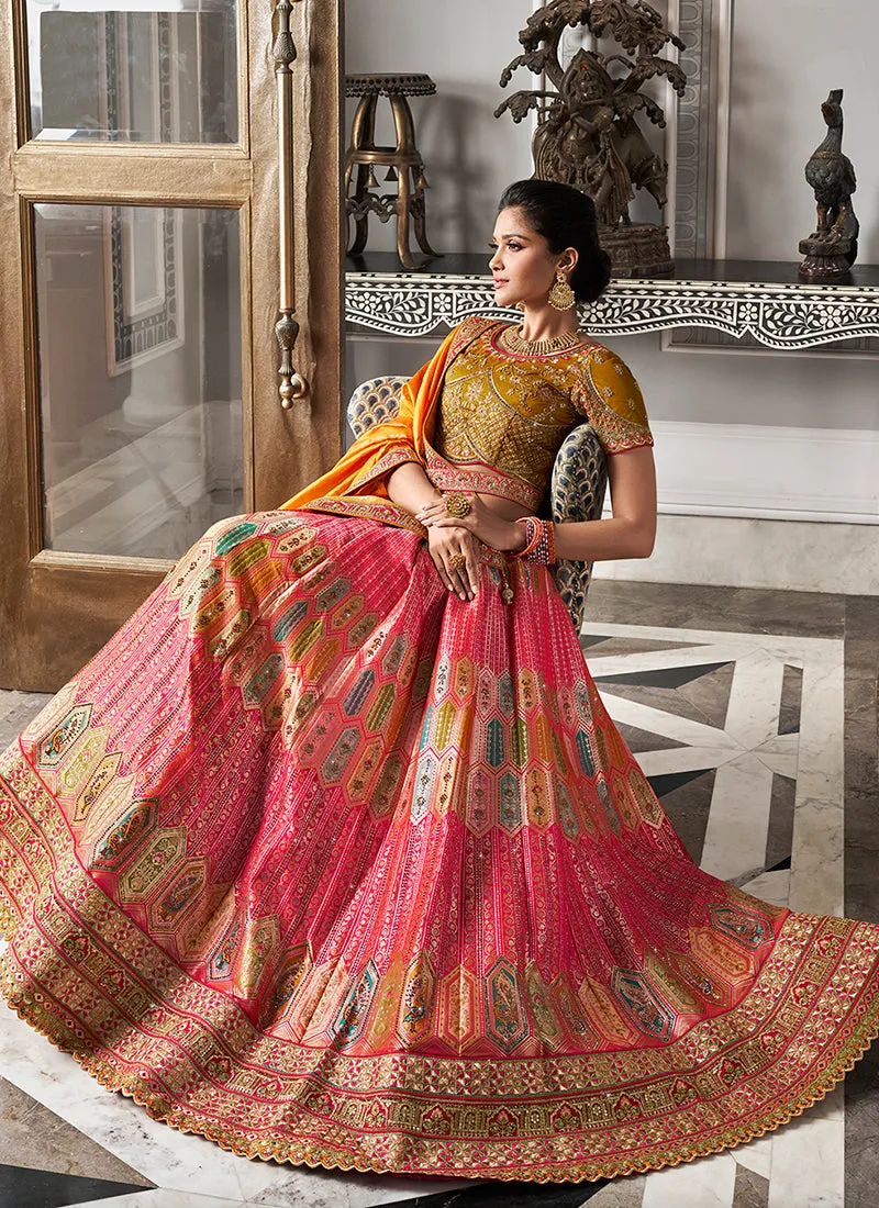 Peach And Yellow Embroidered Bridal Lehenga Choli