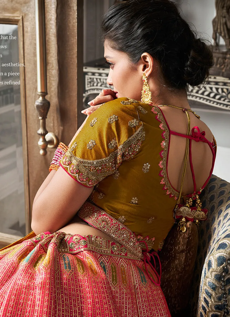 Peach And Yellow Embroidered Bridal Lehenga Choli