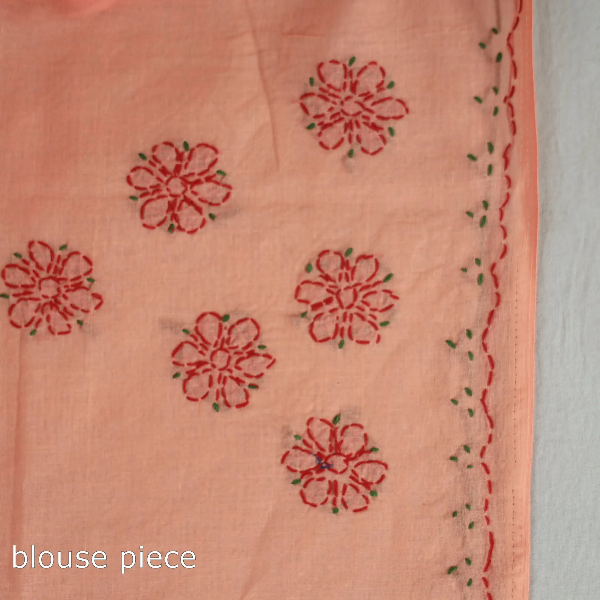 Peach - Lucknow Chikankari Hand Embroidery Cotton Saree 56