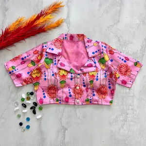 Pink Kalamkari Print Blouse in Chilly Silk