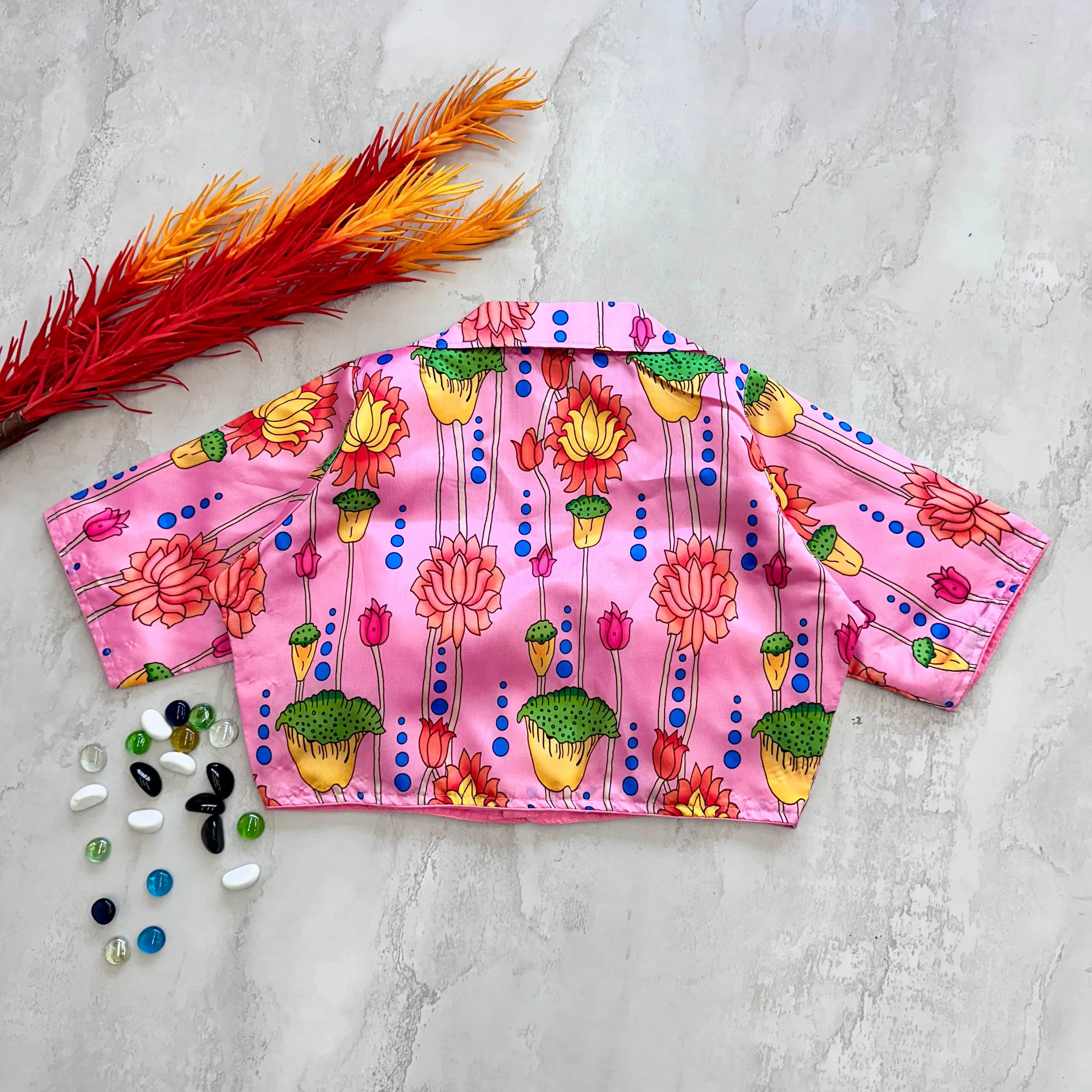 Pink Kalamkari Print Blouse in Chilly Silk