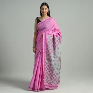 Pink - Lucknow Chikankari Hand Embroidery Pure Cotton Saree 48