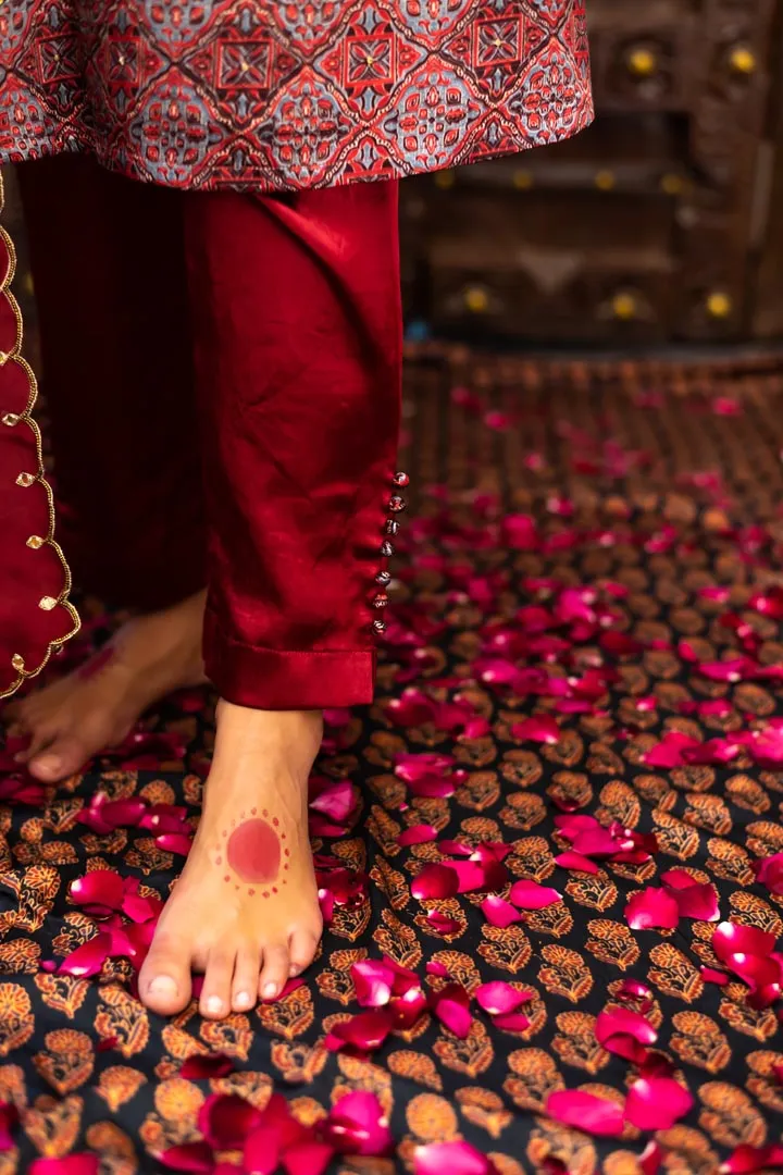 Red Embroidered Kurta Set