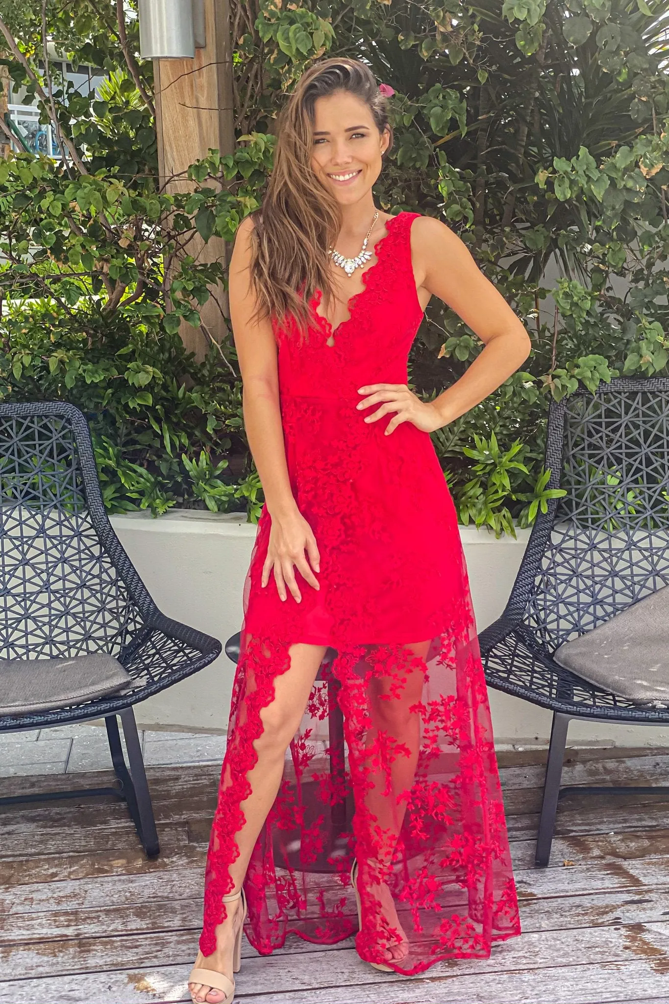 Red Embroidered Maxi Dress