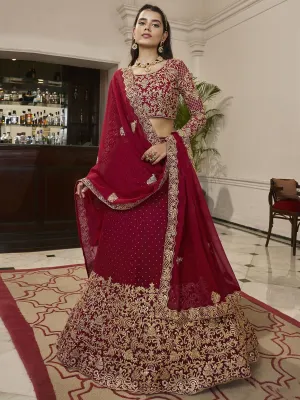 Red Georgette Embroidered Lehenga Choli