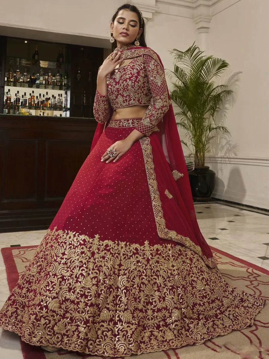 Red Georgette Embroidered Lehenga Choli