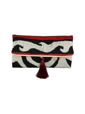 Red White and Black Embroidered Clutch