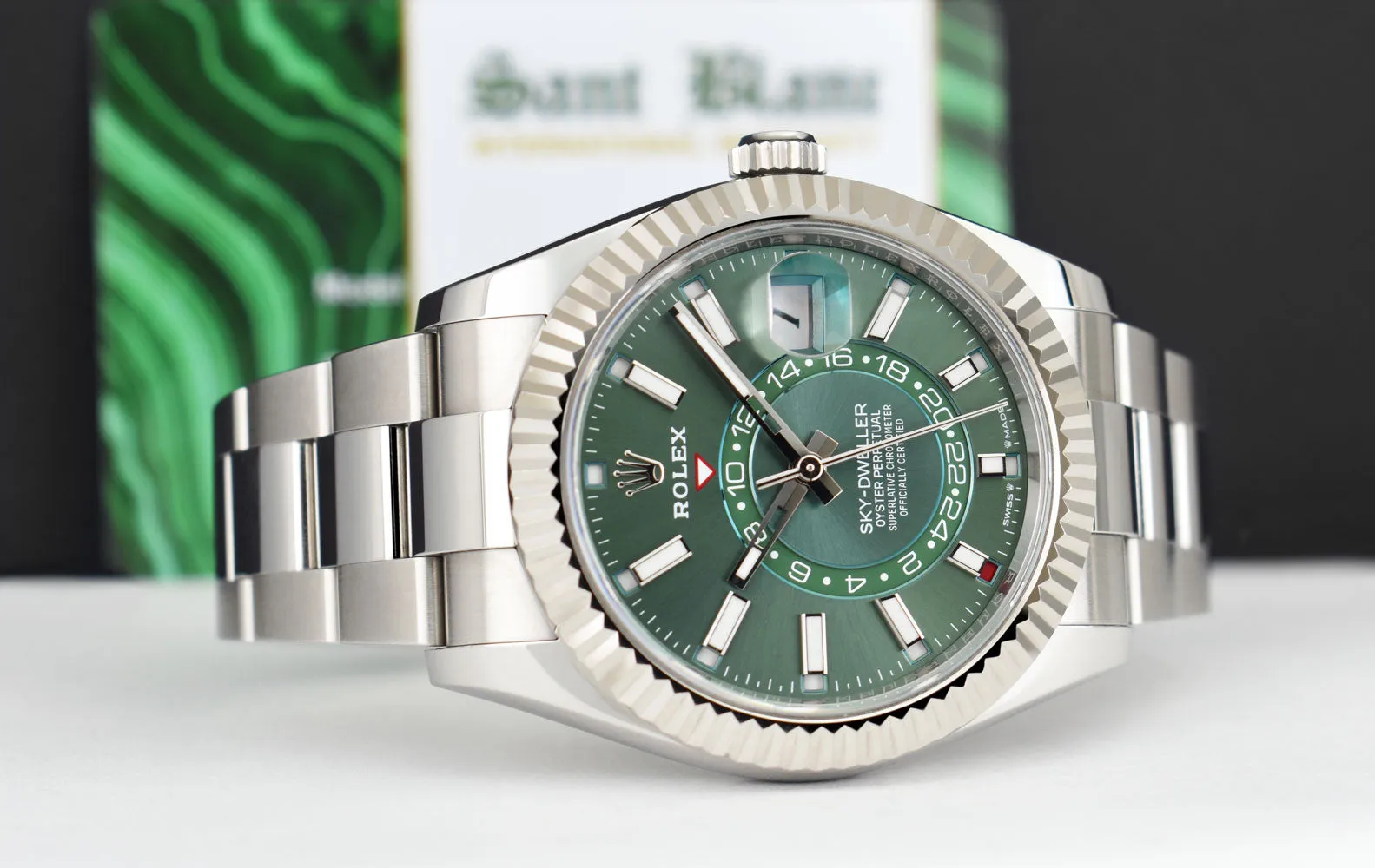 ROLEX 18kt White Gold & Stainless Steel Sky-Dweller Mint Green 2023 Card Model 336934