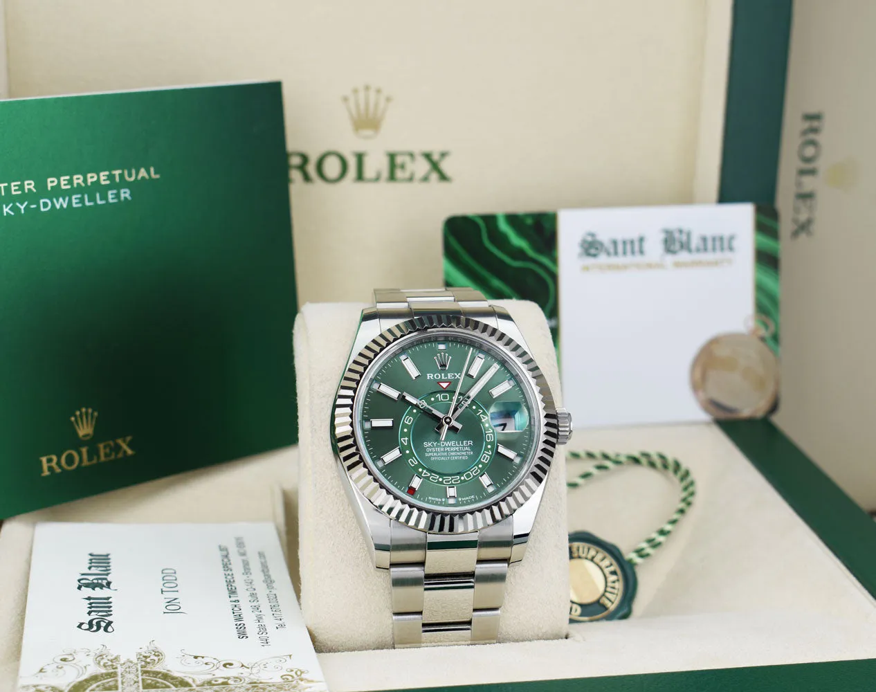 ROLEX 18kt White Gold & Stainless Steel Sky-Dweller Mint Green 2023 Card Model 336934