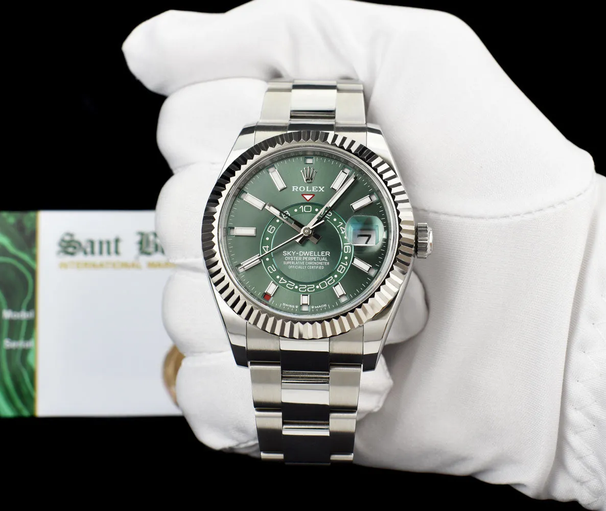 ROLEX 18kt White Gold & Stainless Steel Sky-Dweller Mint Green 2023 Card Model 336934