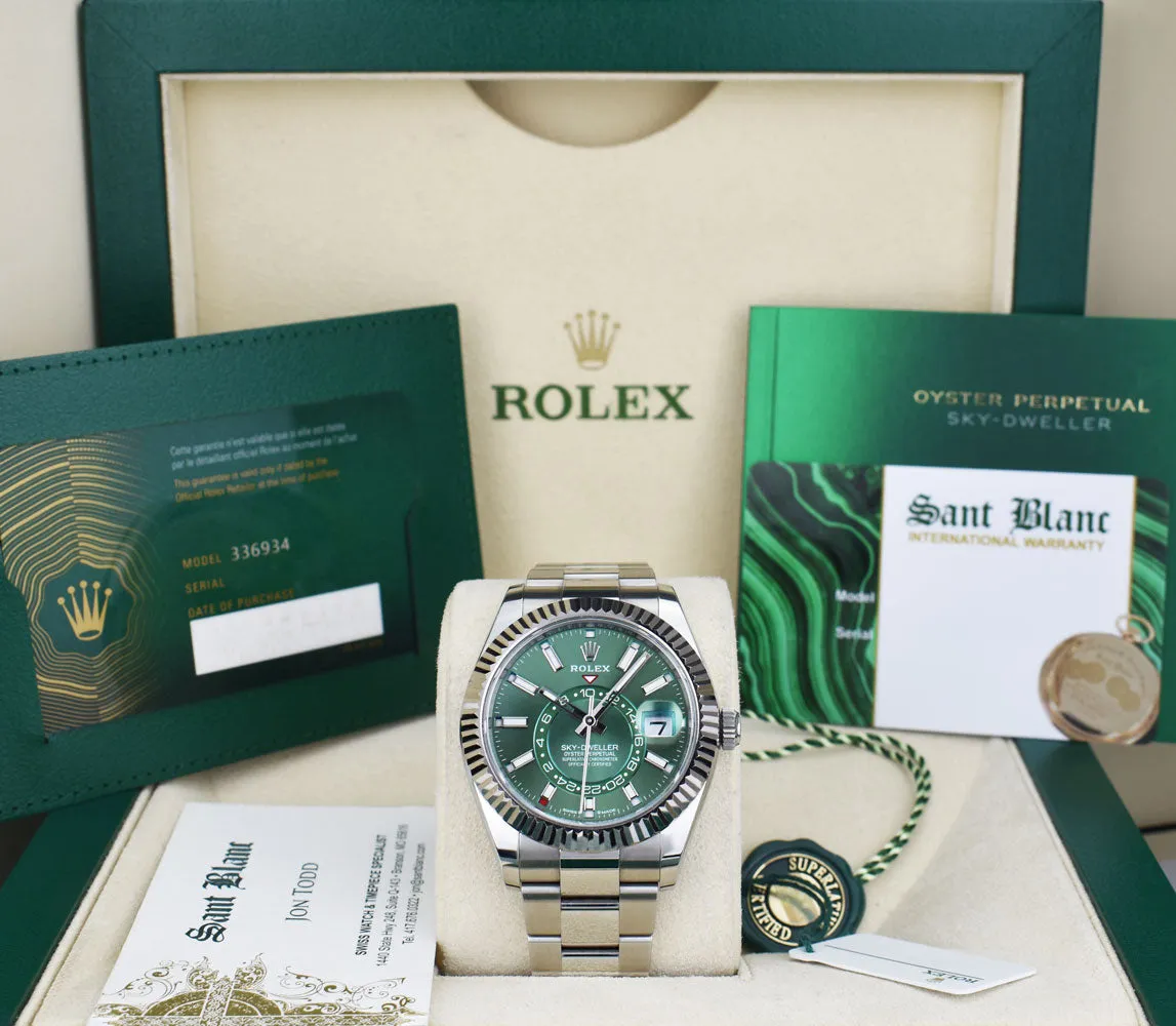 ROLEX 18kt White Gold & Stainless Steel Sky-Dweller Mint Green 2023 Card Model 336934