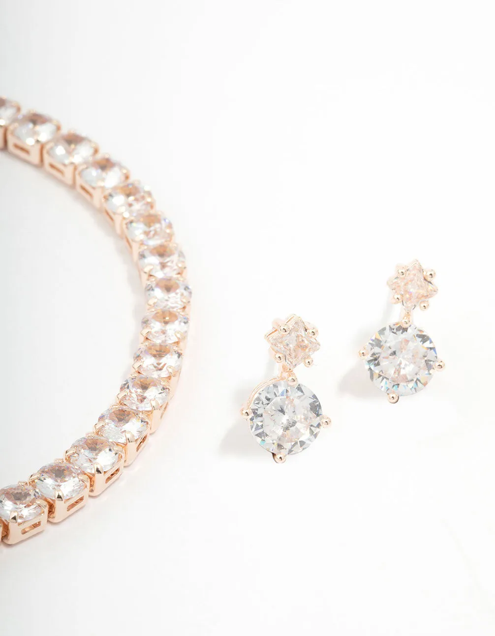 Rose Gold Round Tennis Bracelet & Earring Set