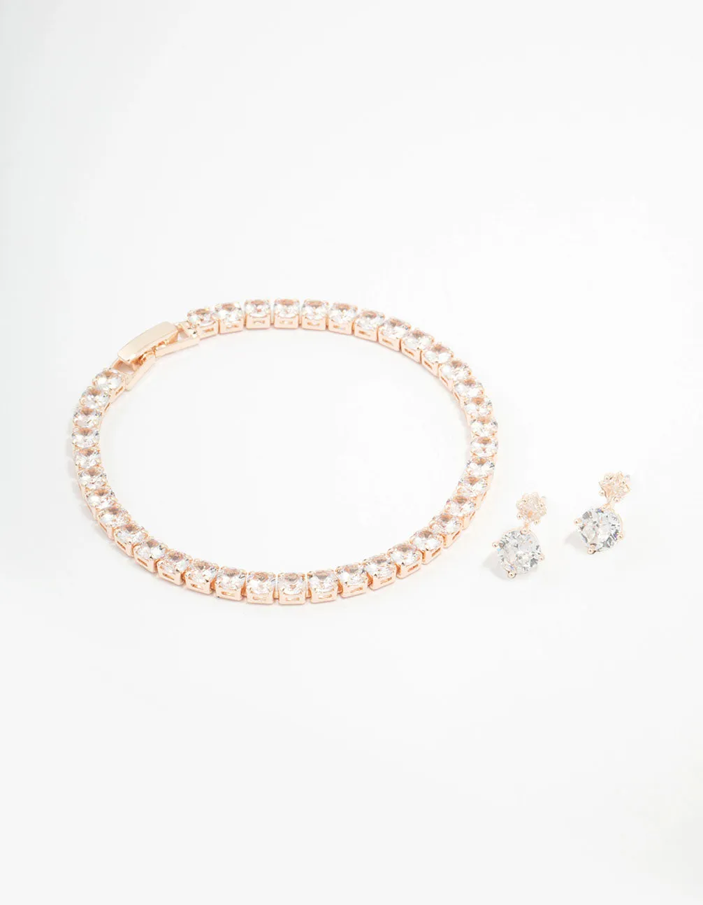 Rose Gold Round Tennis Bracelet & Earring Set