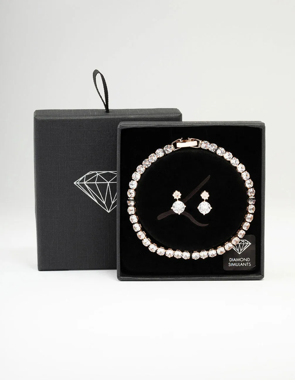 Rose Gold Round Tennis Bracelet & Earring Set