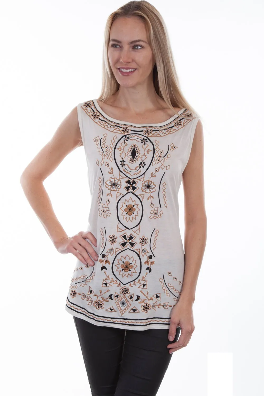 Scully Womens Ivory 100% Viscose Floral Geometric Tank Top