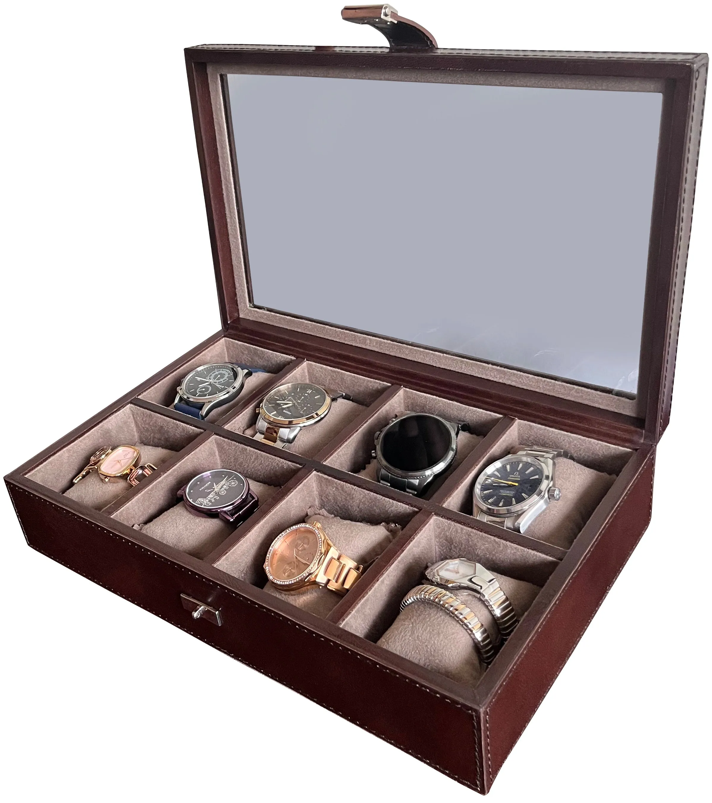 Signature Leather Watch Case - 8 Slots (Dark Brown)