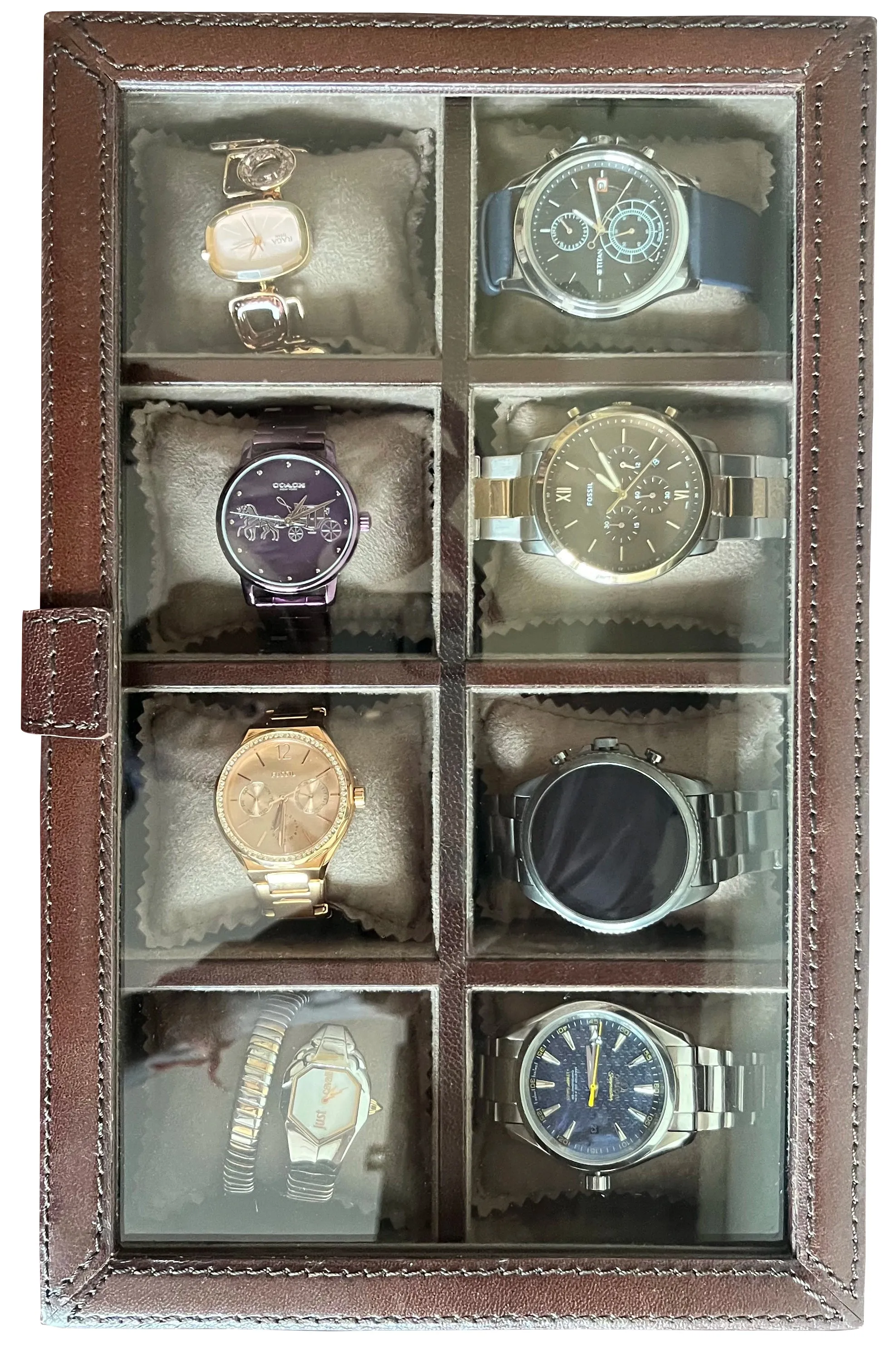 Signature Leather Watch Case - 8 Slots (Dark Brown)