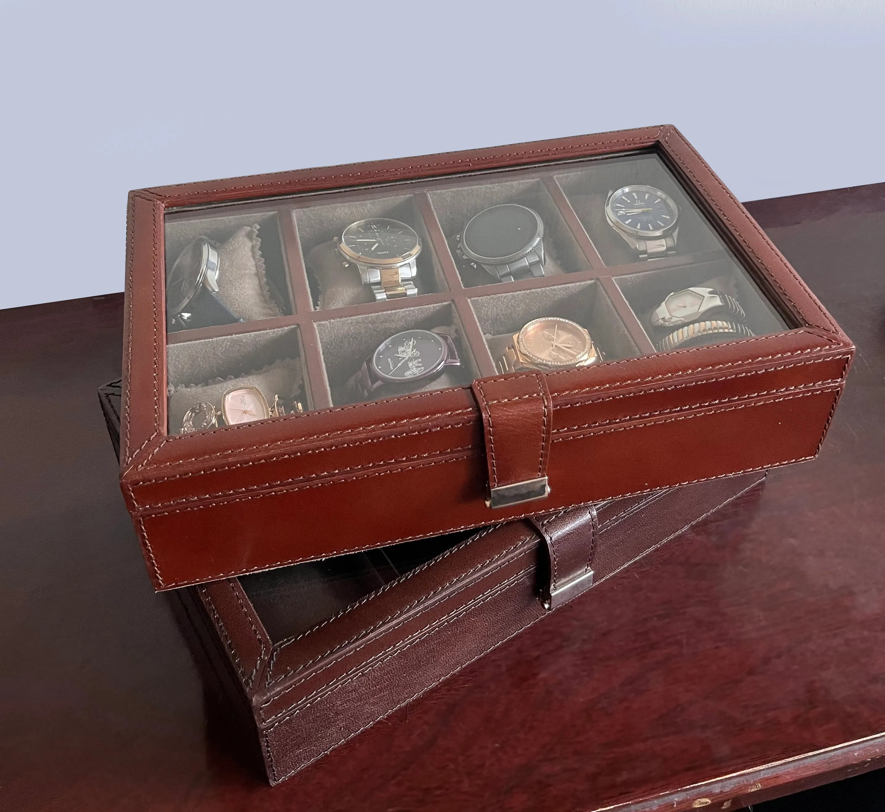 Signature Leather Watch Case - 8 Slots (Dark Brown)