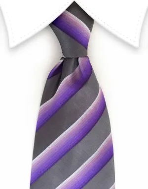 Silver Charcoal & Purple Striped Tie