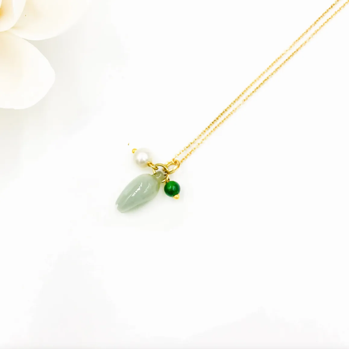 Silver Jade Flower Necklace