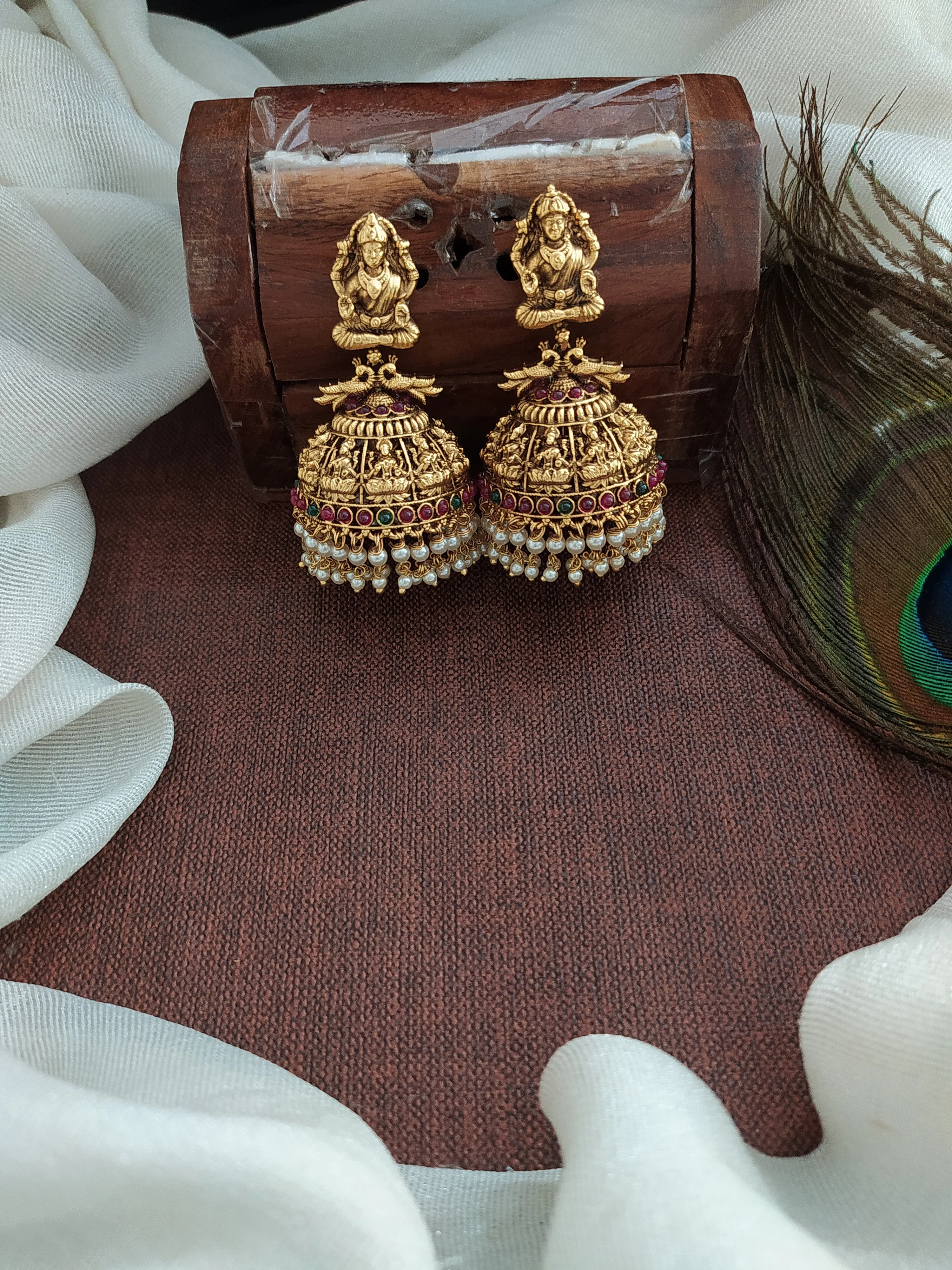 Spiritual Traditional Antique Lakshmi Studded Jhumki