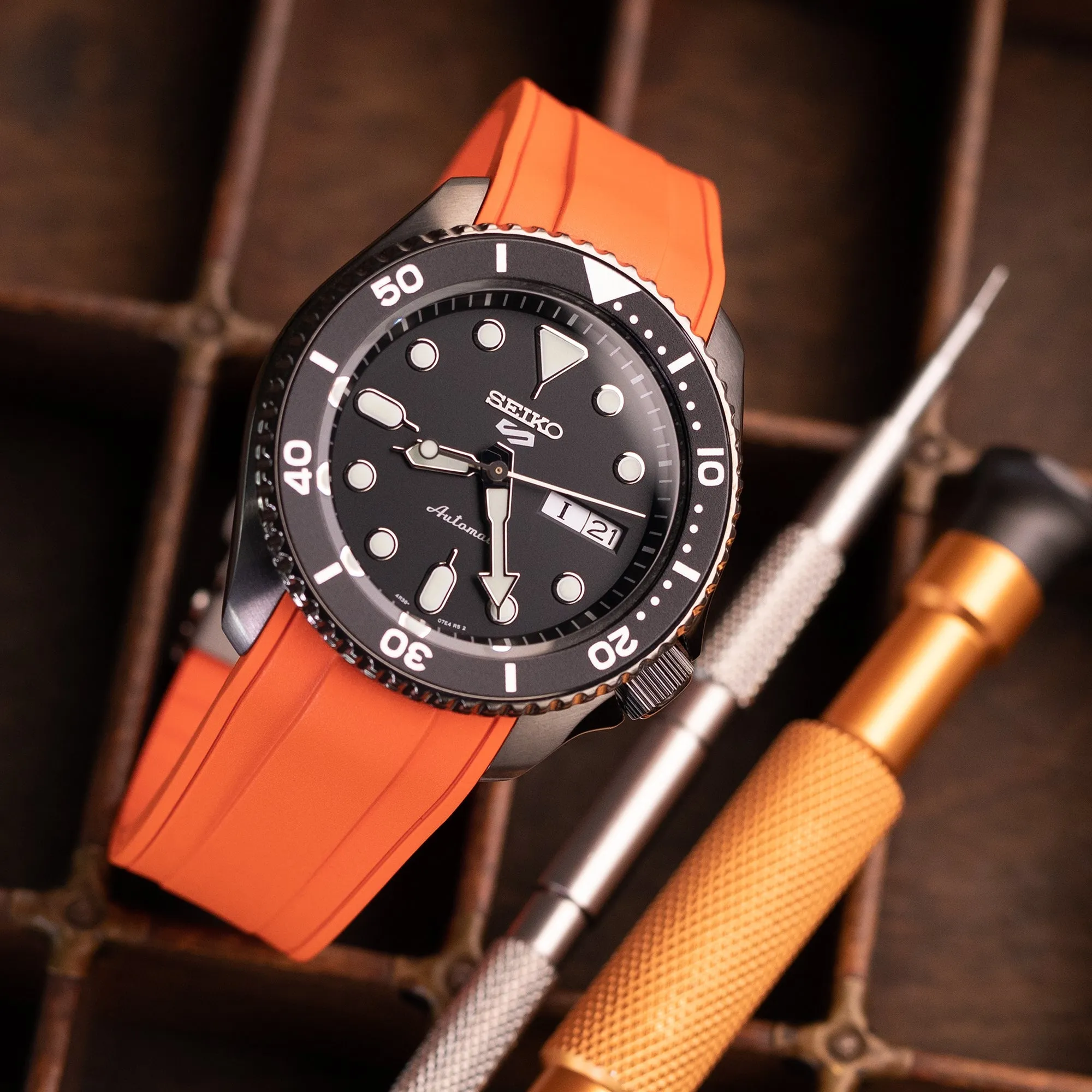 StrapXPro - SX1A Rubber Strap for New Seiko 5 Sport 5KX/GMT, Orange