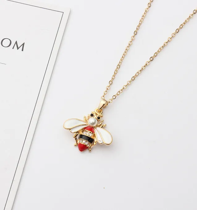 Summer Jewelry Necklace Lady Cartoon Cute Drop Oil Studded Bee Pendant