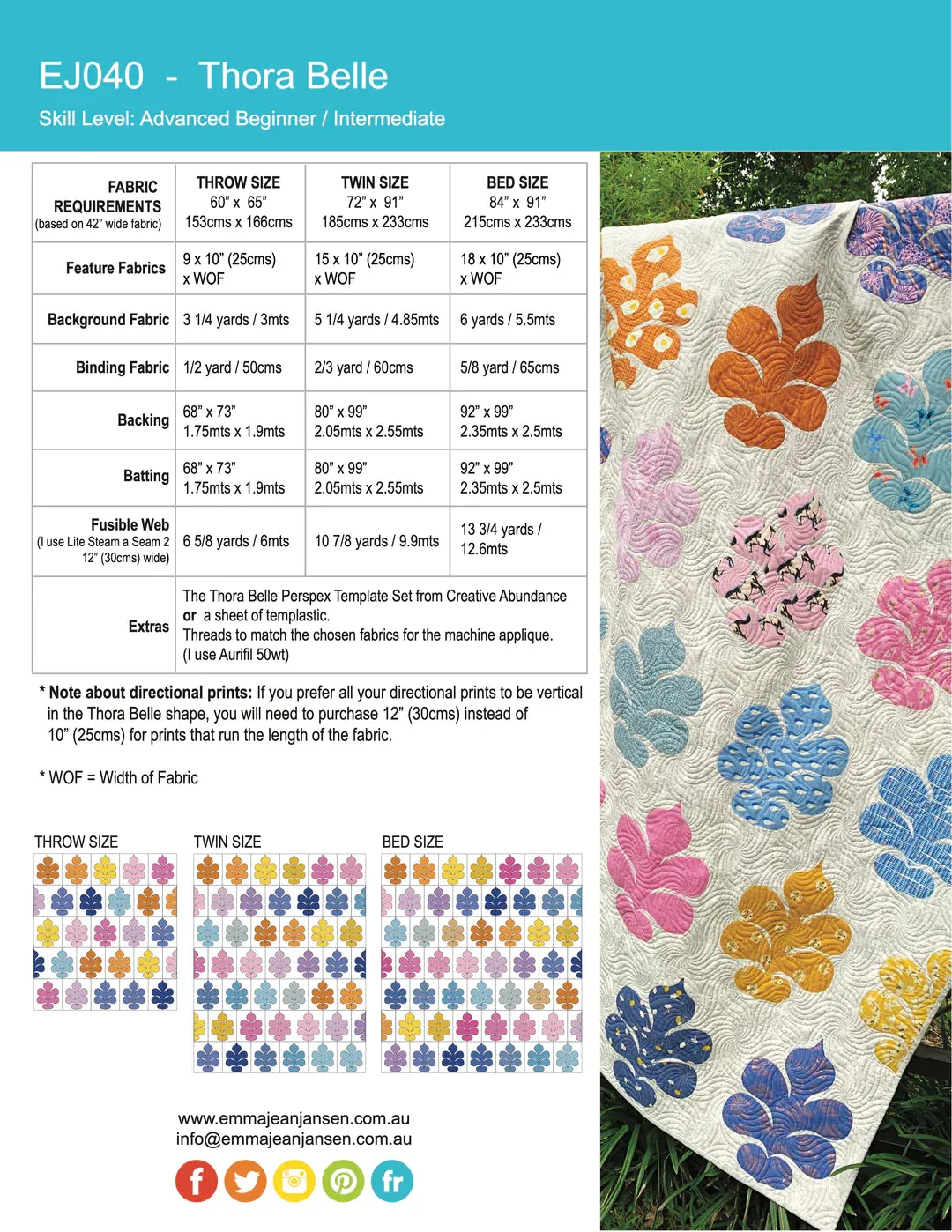 Thora Belle Quilt Pattern and Template Pack - Emma Jean Jansen