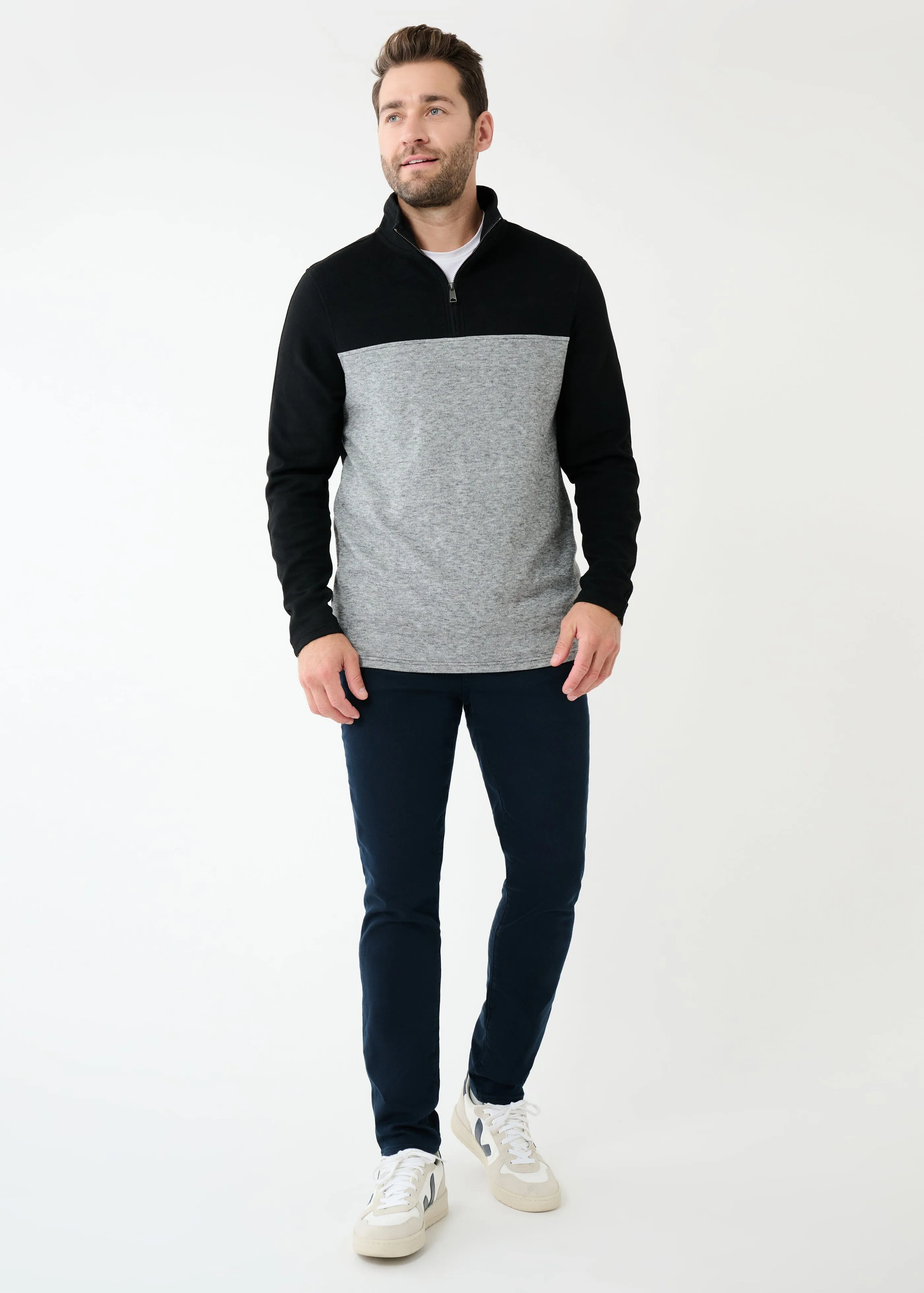 Triblend Stretch Quarter-Zip | Black/Grey Colorblock