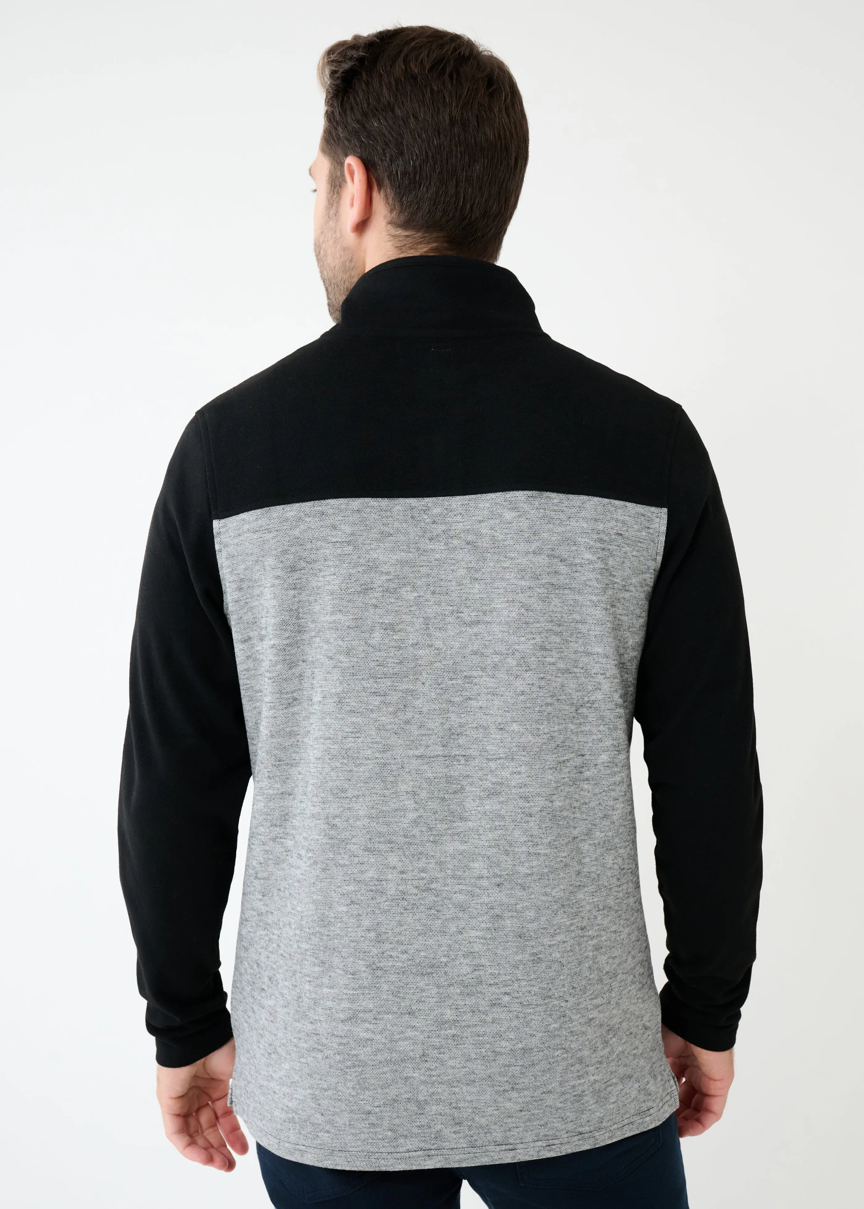 Triblend Stretch Quarter-Zip | Black/Grey Colorblock