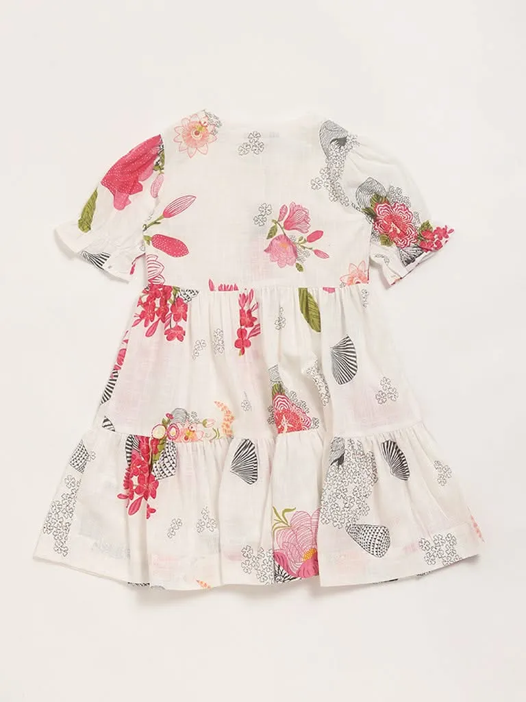 Utsa Kids White Floral Printed Dress (2 - 8yrs)