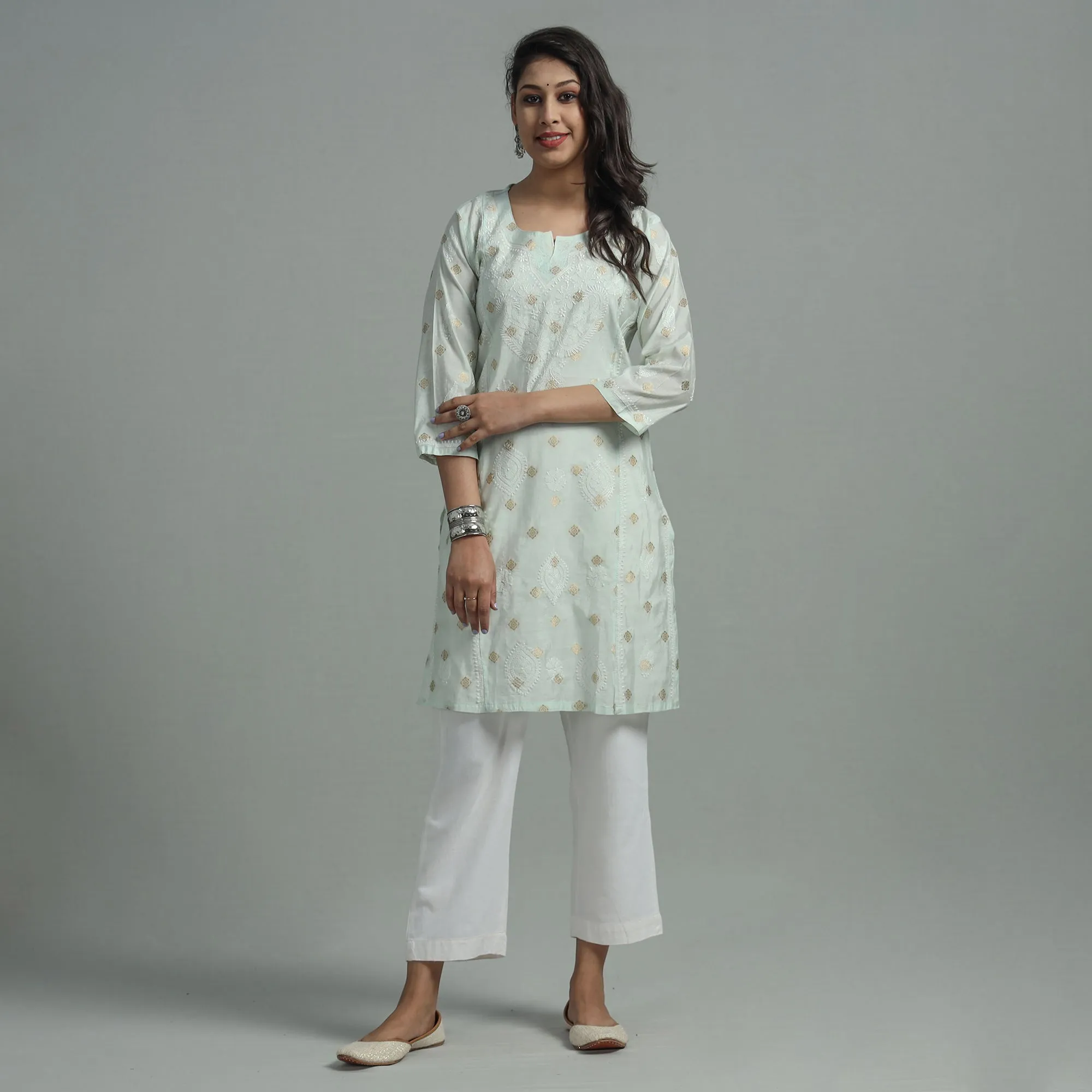 White - Chikankari Hand Embroidered Silk Cotton Kurta with Zari Work