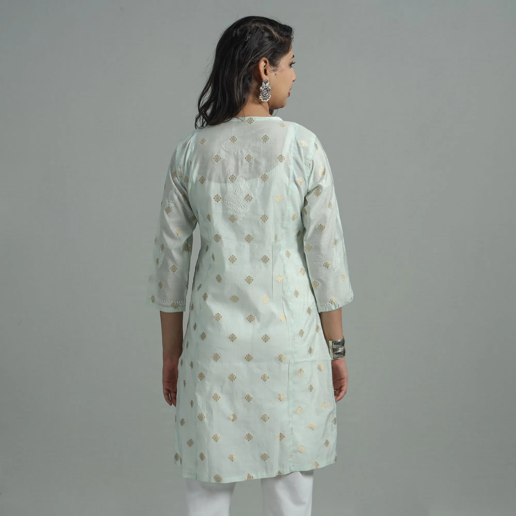 White - Chikankari Hand Embroidered Silk Cotton Kurta with Zari Work