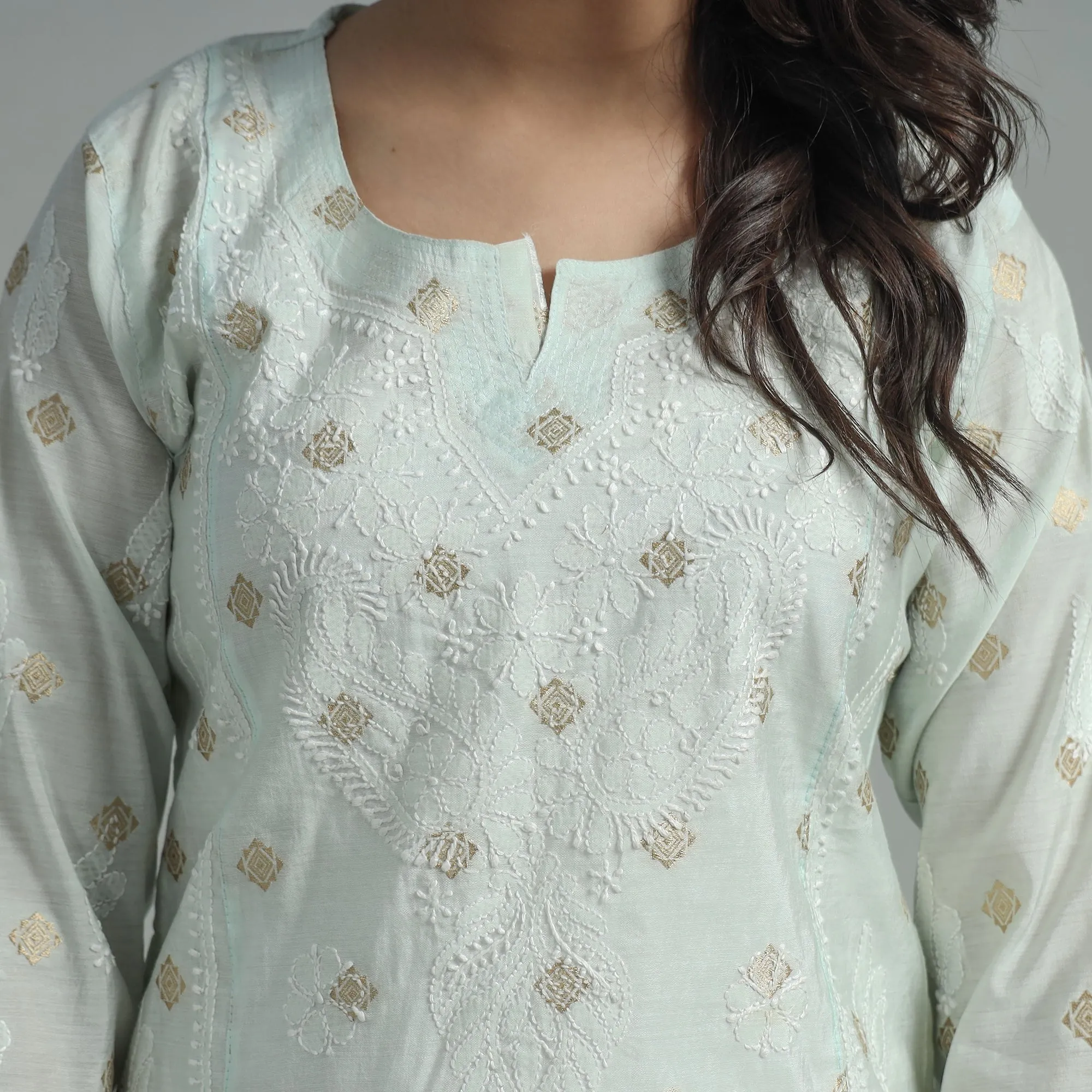 White - Chikankari Hand Embroidered Silk Cotton Kurta with Zari Work