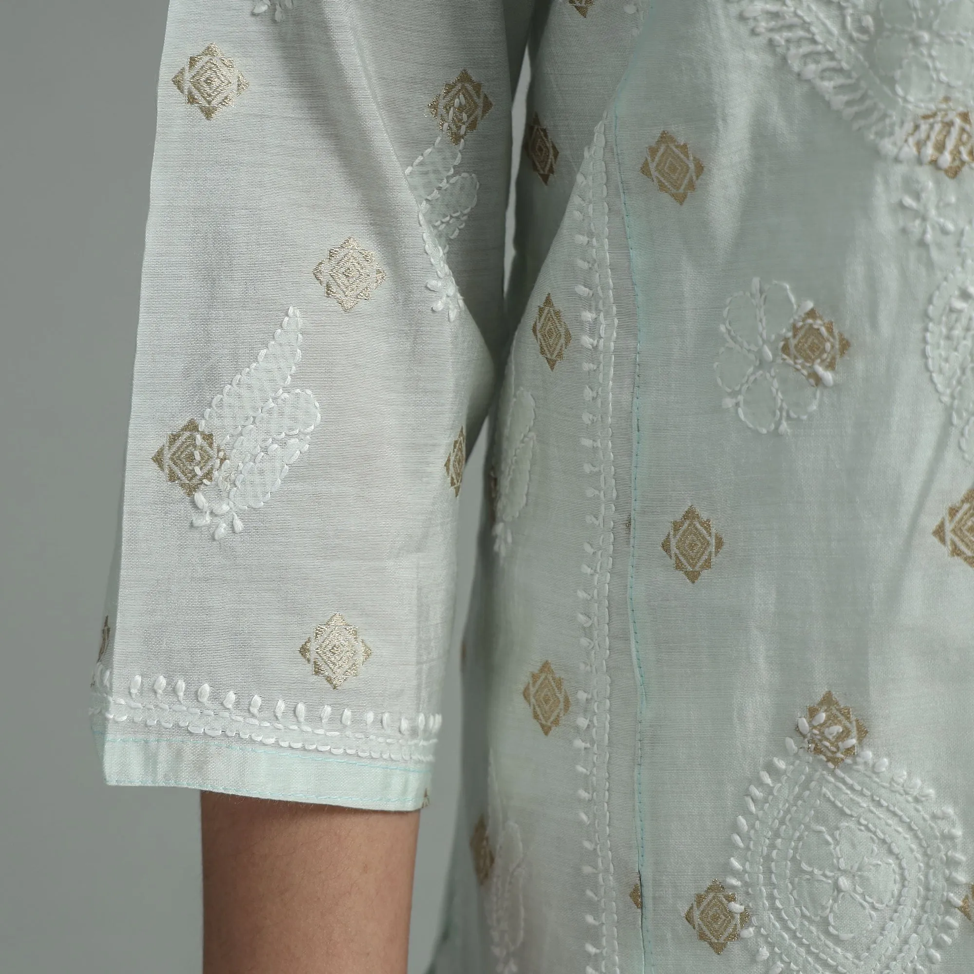 White - Chikankari Hand Embroidered Silk Cotton Kurta with Zari Work